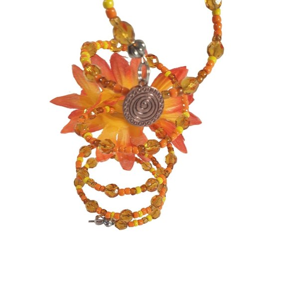 Orange Daisy Coil Wire Wrap Beaded Women Boho Floral Bracelet Fashion Jewelry - Picture 2 of 8